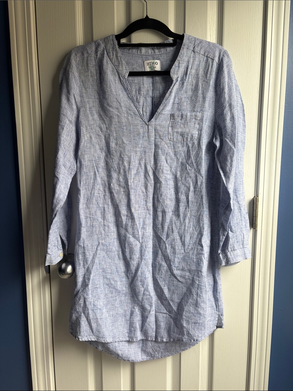 HIHO Linen Tunic Dress S Chambray Blue Summer Beach Cover Up Coastal Vacation